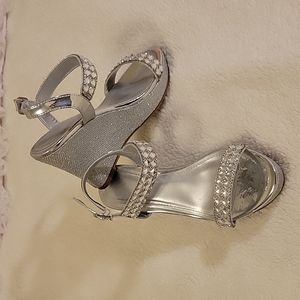 C&M Silver Diamond Wedge Heels